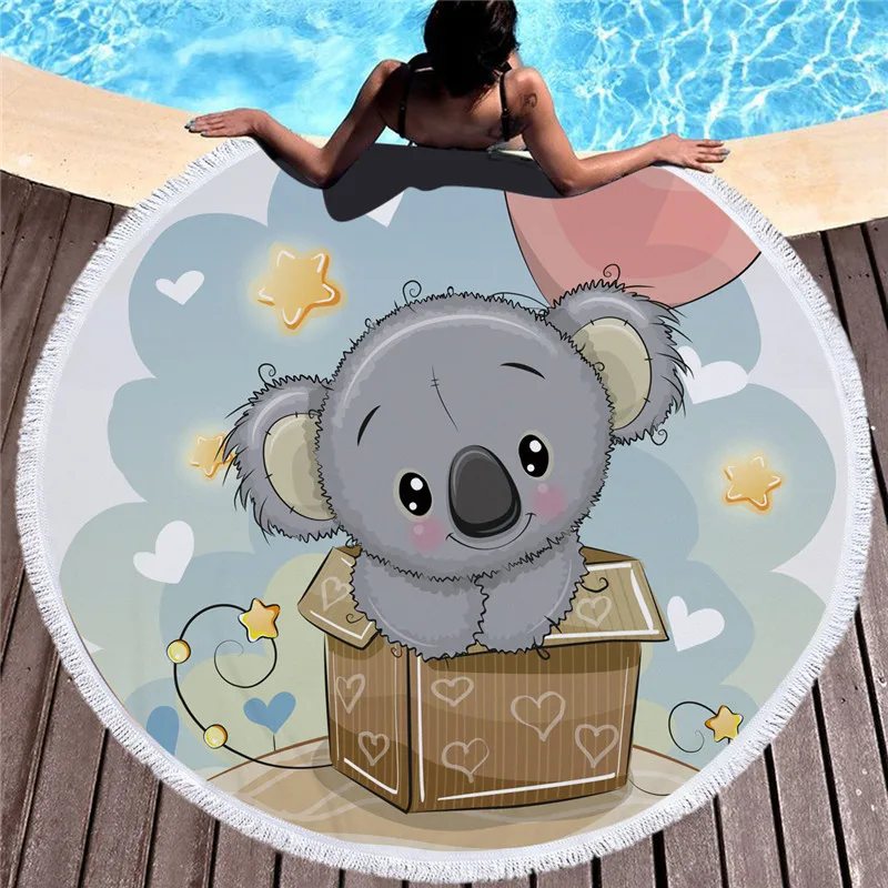 

POBING 2019 Lovely Bears Print Flamingo 520G Round Beach Towel With Tassel Microfiber 150cm Picnic Blanket Mat Tapestry Shawl