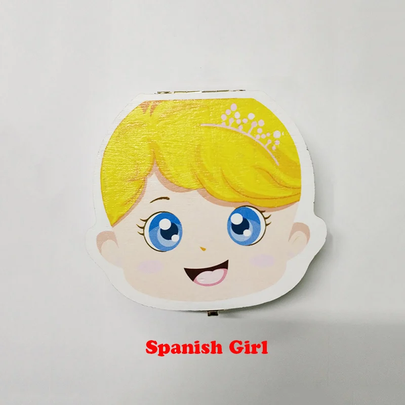 Type D Spanish Girls Детская деревянная коробка для зубов, органайзер, испанский, английский, русский, для хранения зубов, для мальчиков и девочек, пуповина, для сохранения сувенира на память - Цвет: Type D Spanish Girls