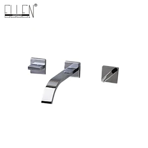 Настенный смеситель с двойной ручкой для раковины в ванной комнате, раковина из хромированной латуни, 3 отверстия, полированные краны из латуни ELT01