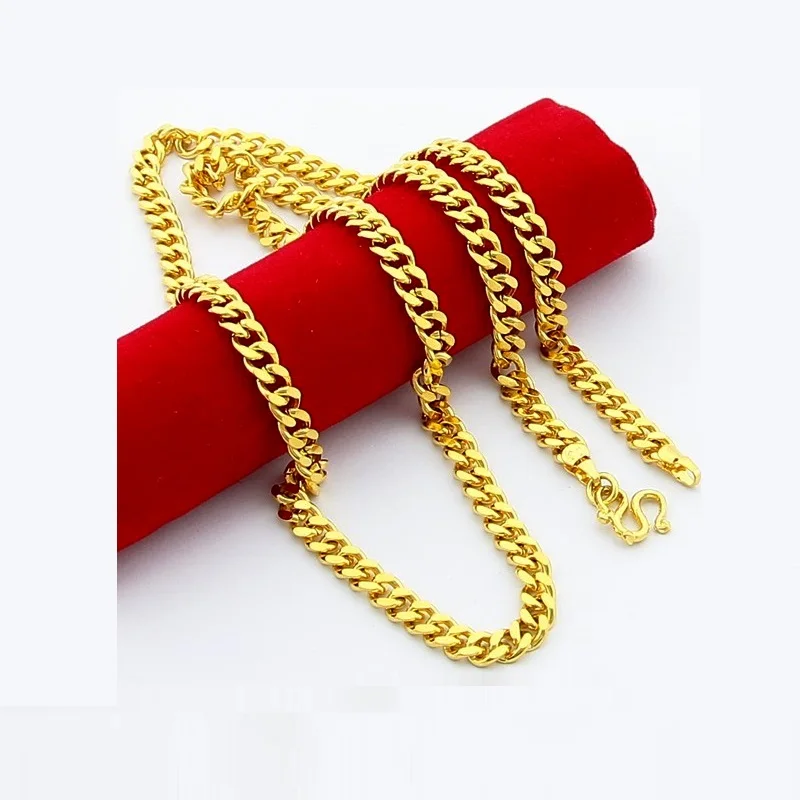 Цепочка с позолотой 24 карата для мужчин роскошное ожерелье из звеньев желтого