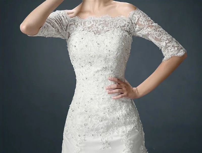 2015 новое поступление русалка кружева свадебное платье с half-рукава белый