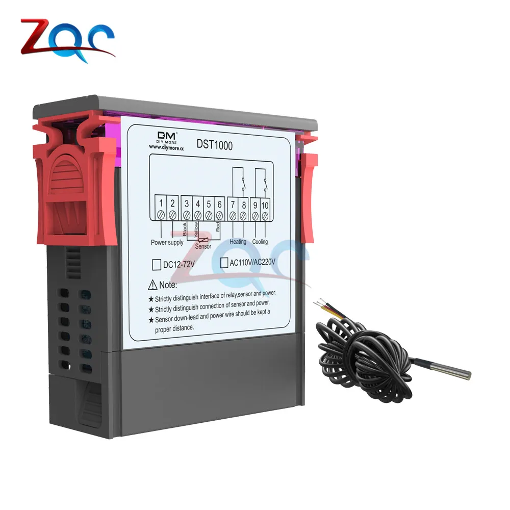 DST1000 Single Display Digital Temperature Control Controller Thermostat DS18B20 Sensor Waterproof DC 12V-72V Replace STC-1000 |