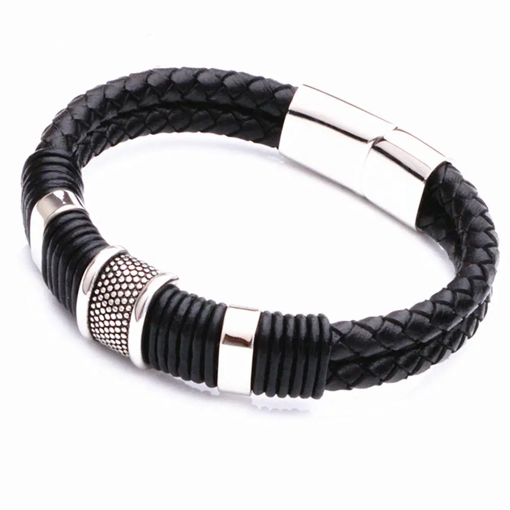 2016 новый модный бренд мужской браслет из нержавеющей стали кожаный винтажные