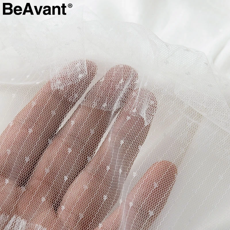 BeAvant, винтажное Сетчатое белое платье в горошек, женские летние платья с оборками и длинным рукавом, Женские Элегантные короткие платья для вечеринок vestidos