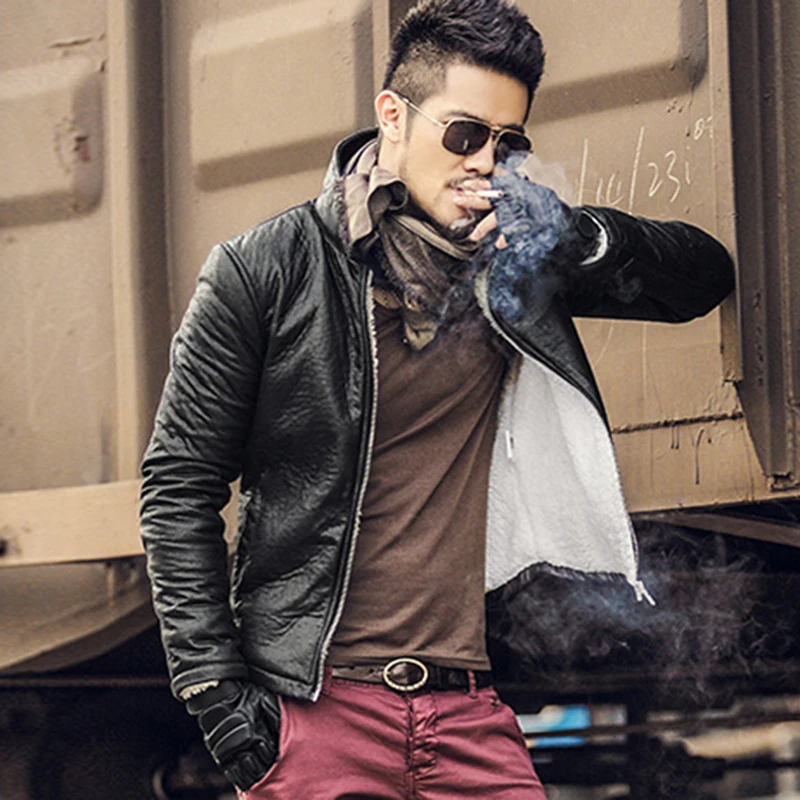 Для мужчин Мотоцикл Байкер кожа Тонкий ретро зимняя теплая куртка s Jaqueta De Couro