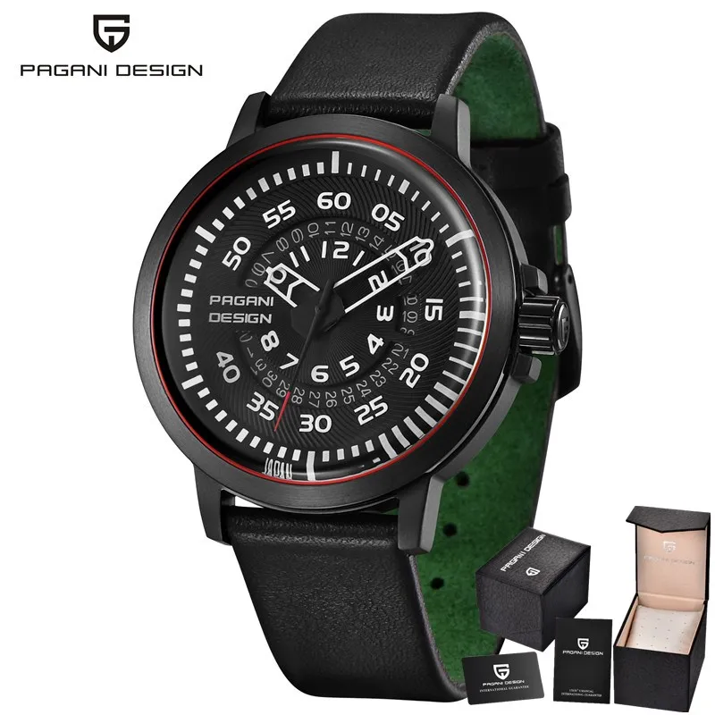 black green PAGANI Дизайн для мужчин часы Reloj Hombre уникальная личность Роскошные водостойкие календари кожа кварцевые часы Relogio Masculino - Цвет: black green