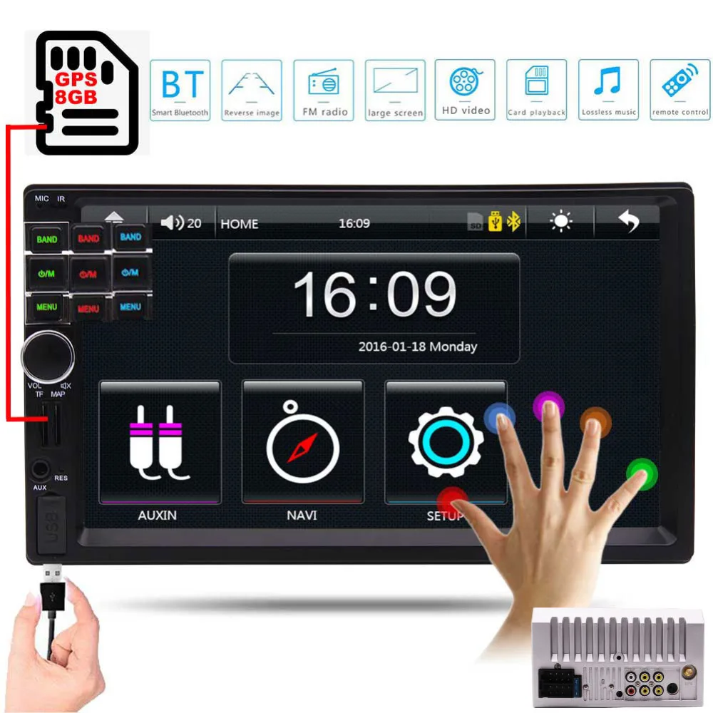 Автомобильный видео плеер USB SD Aux мультимедиа авторадио FM AM головное устройство gps