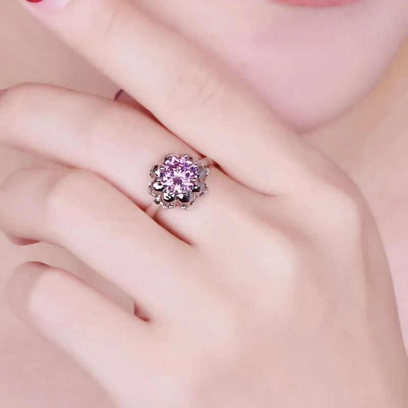 MOONROCY CZ кольца серебряного цвета богемный кристалл красный розовый цветок кольцо