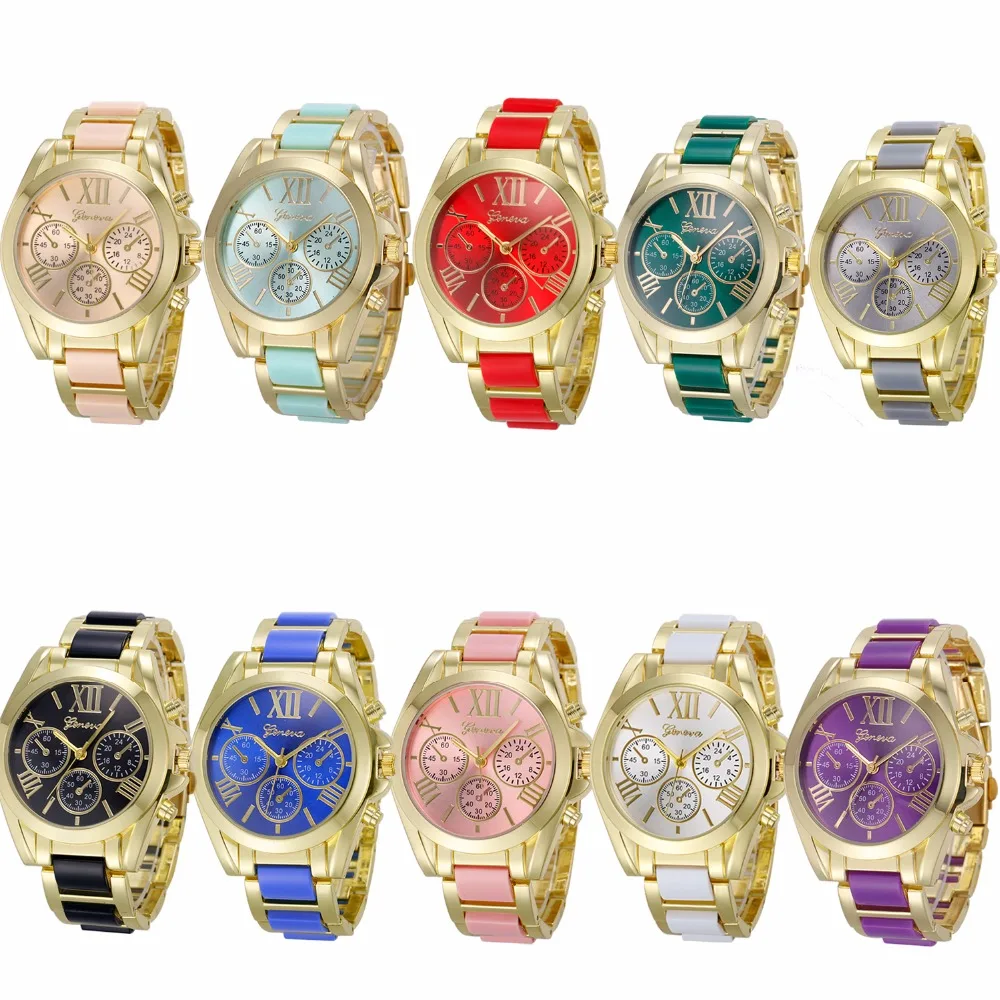 Топ Экстра большой циферблат Женева стиль металлические женские часы мужские