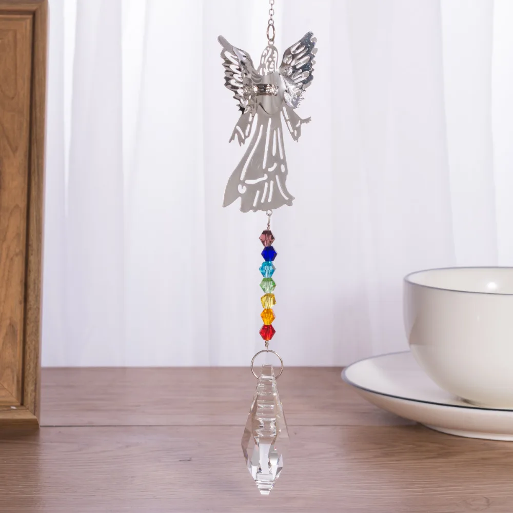 3D металлическая чакра яркие стеклянные бусины Window подвесная люстра Angel призмы