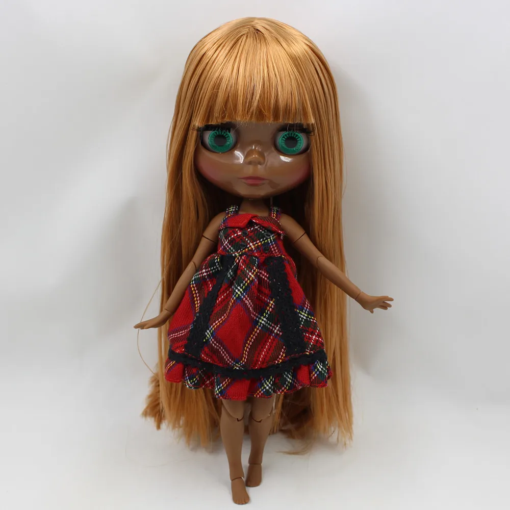 Кукла Blyth 30 см для суставов супер темная кожа телесные коричневые прямые волосы с