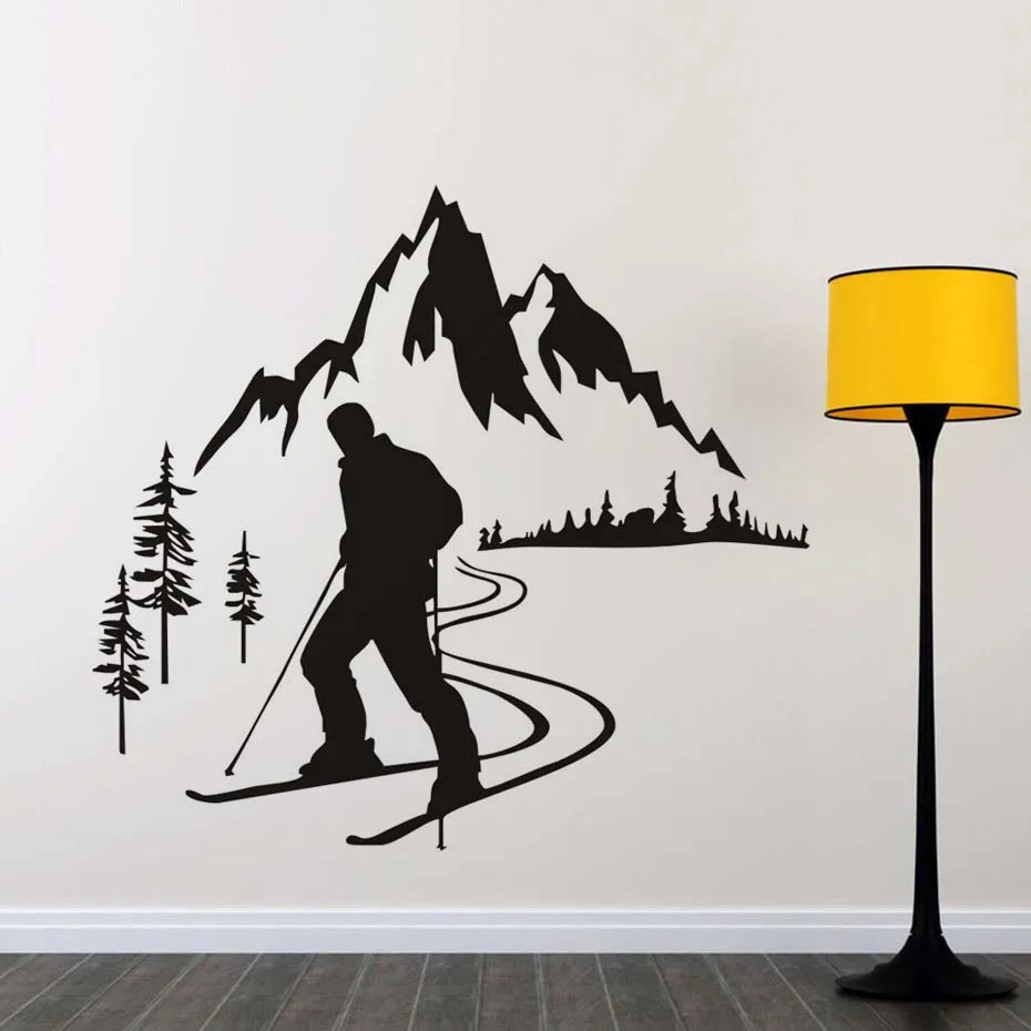 Наклейки на стену для лыжников зимние спортивные горные художественные фрески