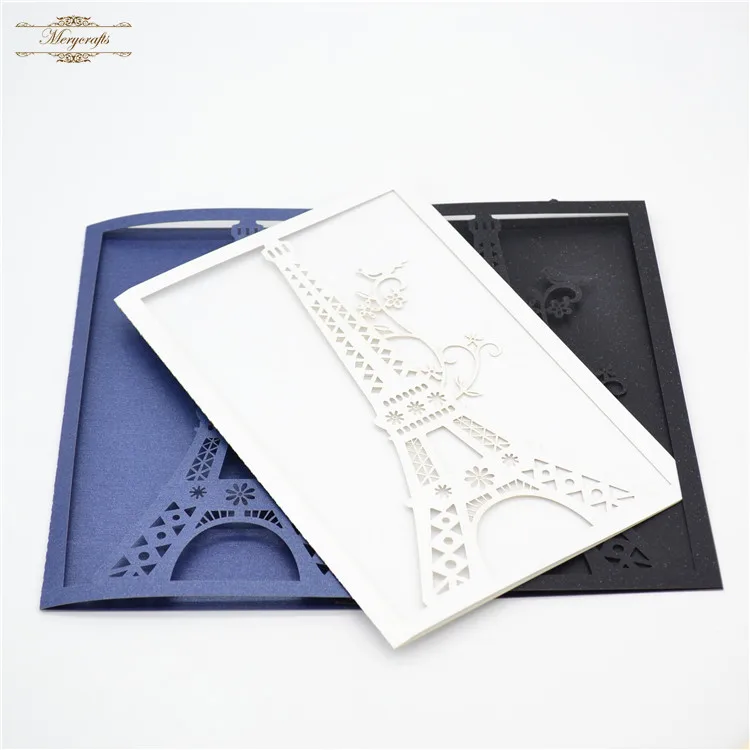 

Eiffel tower unique design laser cut red wedding invitation covers