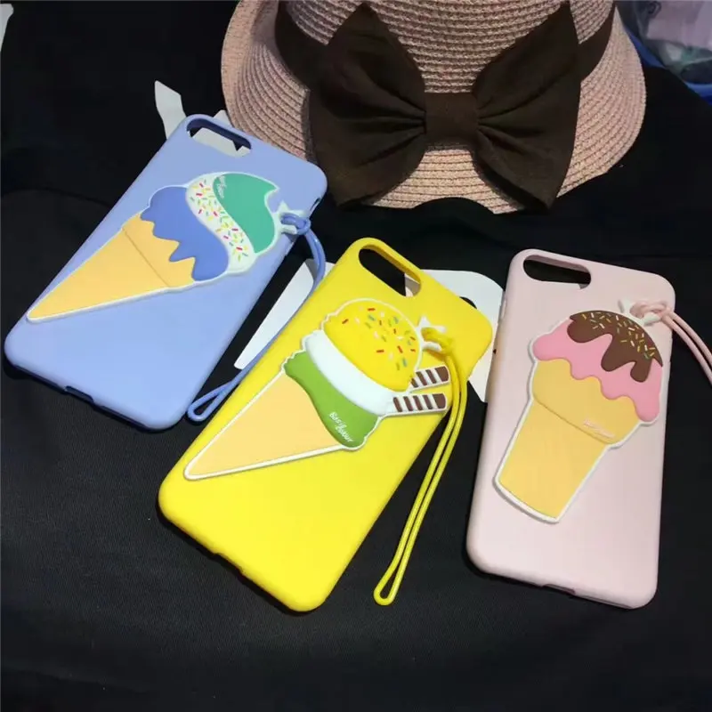 3D Silicone Ice Cream Cell Case for iPhone6 6s 6Plus 6sPlus 7 7Plus Shockproof with Lanyard Ready Soft Cover Stock Free Shipping |
