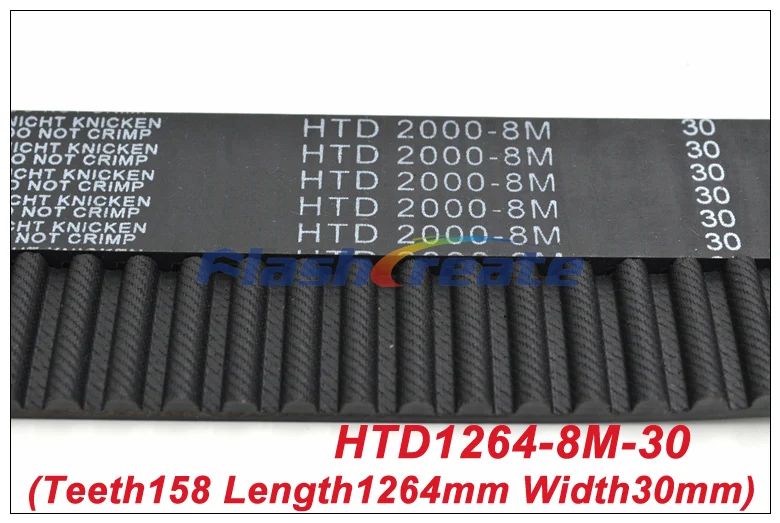 

1pcs HTD8M Belt 1264 8M 30 Teeth=158 Length=1264mm Width=30mm 8M Timing Belt Rubber Closed-Loop Belt 1264-8M S8M Timing Pulley