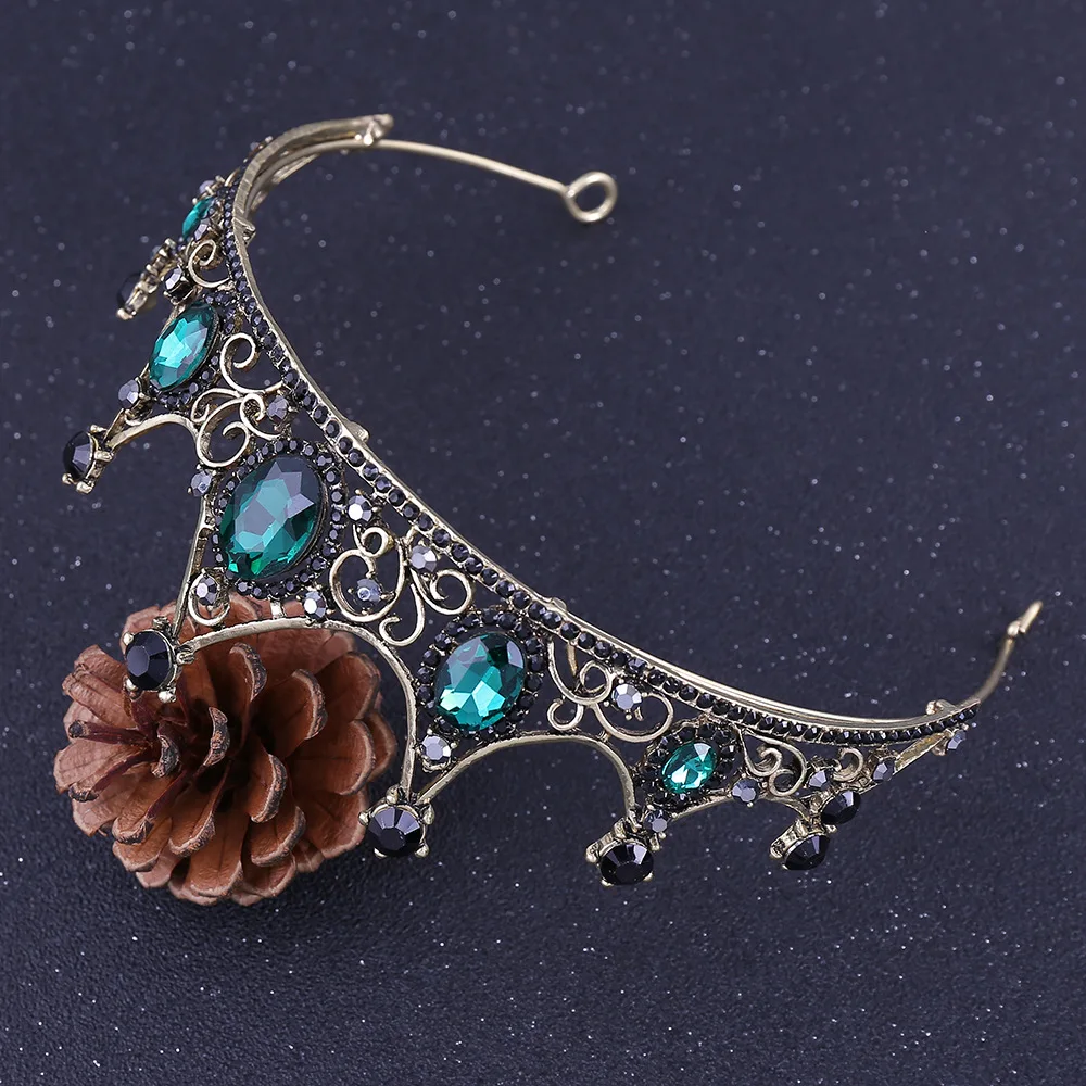 Vintage Green Crystal Tiaras Crowns for Women Girls Bride Tiara Headpieces Veil Wedding Hair Accessories | Украшения и аксессуары