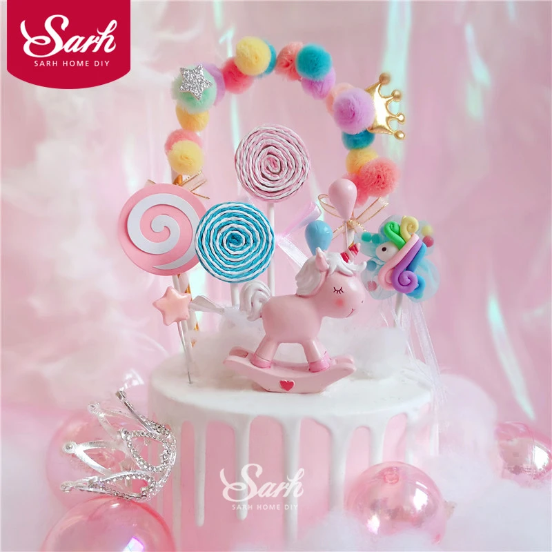 Кисточкой Единорог украшения розовый провод сердце топперы для торта на день