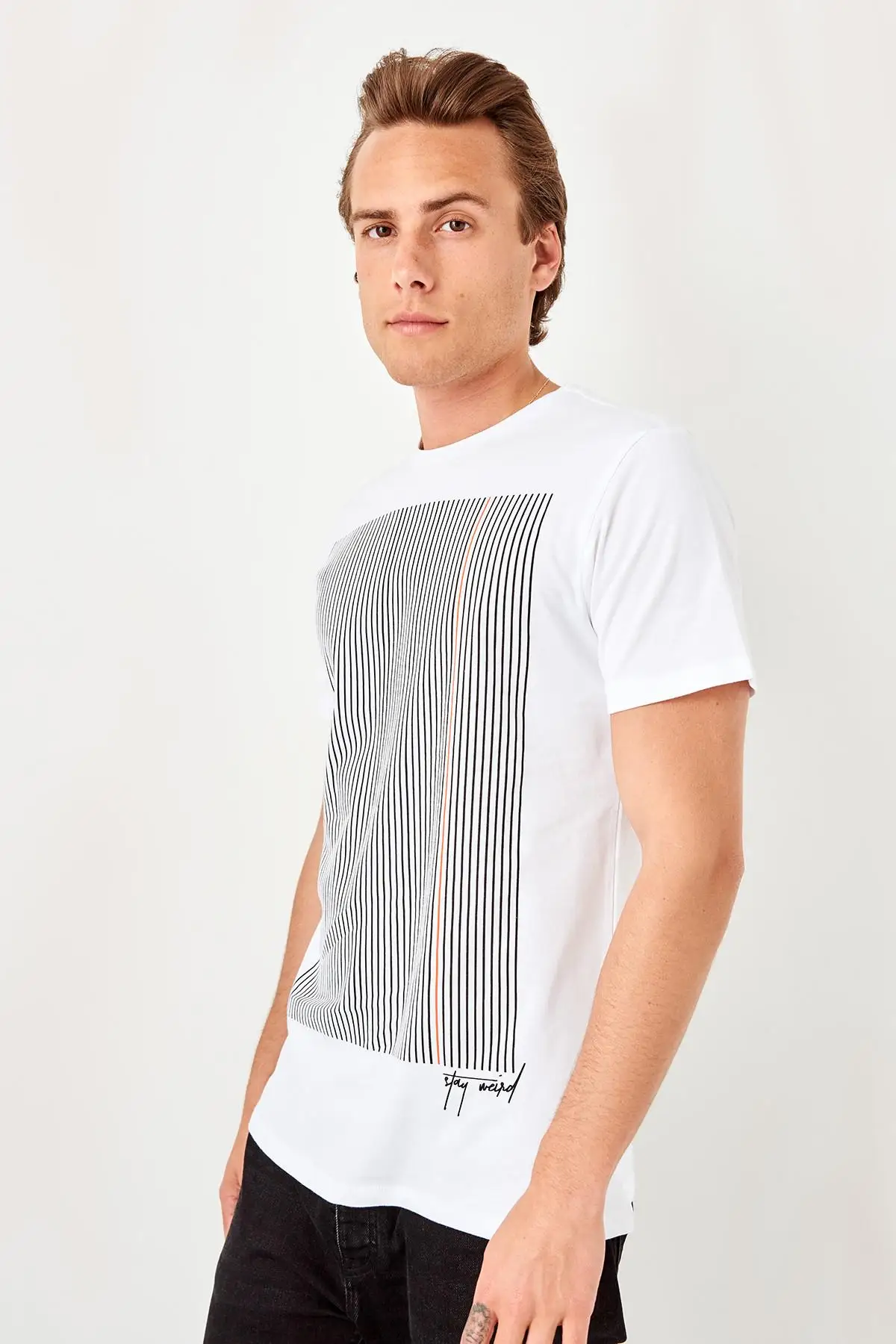 Trendyol Белая Мужская хлопковая футболка TMNSS19TX0011|Мужские футболки| |