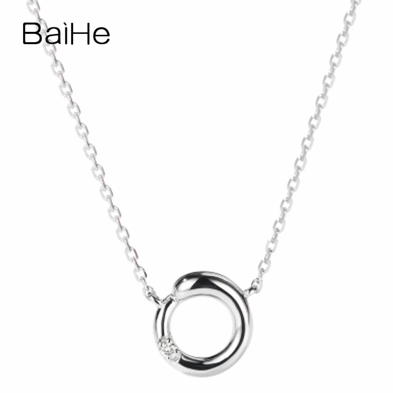 

BAIHE Solid 18K White Gold 0.015ct Round Natural Diamond Women Wedding Engagement Fine Jewelry Gift Round Diamond Necklaces