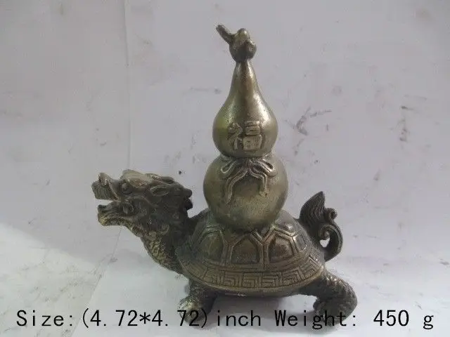 12 cm* / Ancient Chinese copper statue of longevity turtle happiness gourd