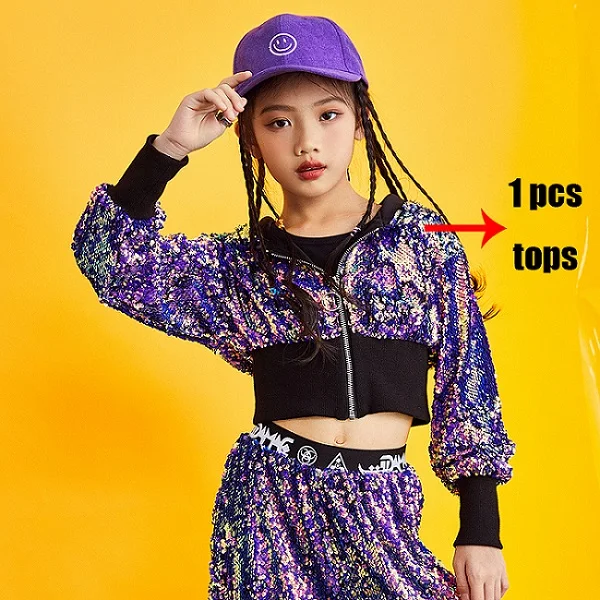 Only tops Новинка; модные танцевальные костюмы для девочек в стиле джаз, хип-хоп; детская одежда для выступлений с блестками; детская одежда для уличных танцев; Одежда для танцев; DL3042 - Цвет: Only tops