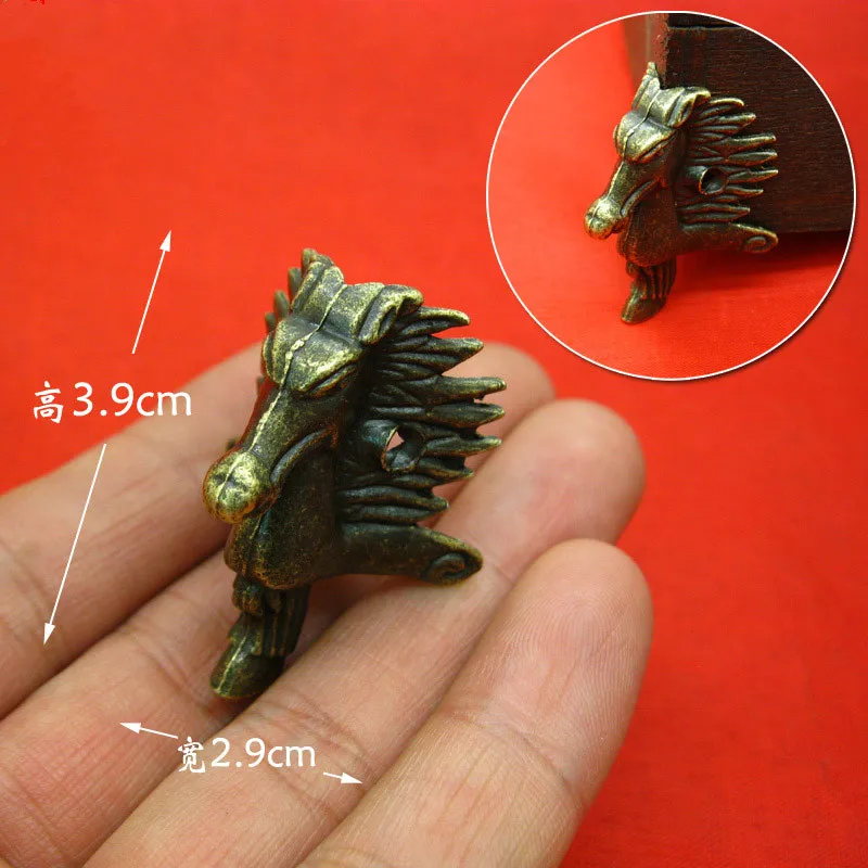 European Vintage Bronze Horse Head Chinese Jewelry Box Wooden Case Decorative Feet Leg Corner Alloy Protector 39*24mm 20Pcs |