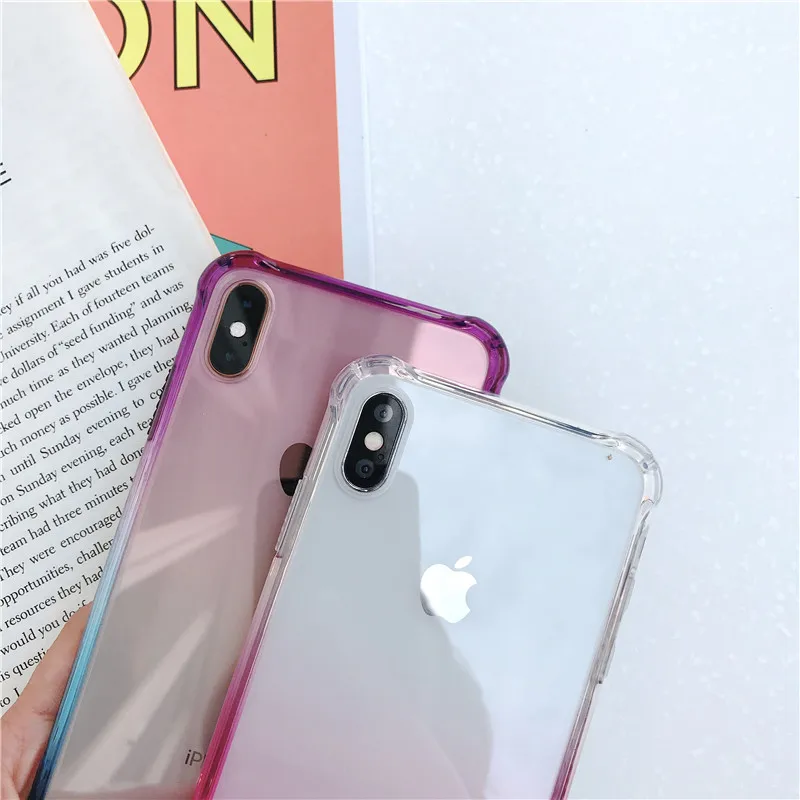 Прозрачный чехол для телефона iPhone 6 S 7 8 Plus силиконовый + акриловый градиентный