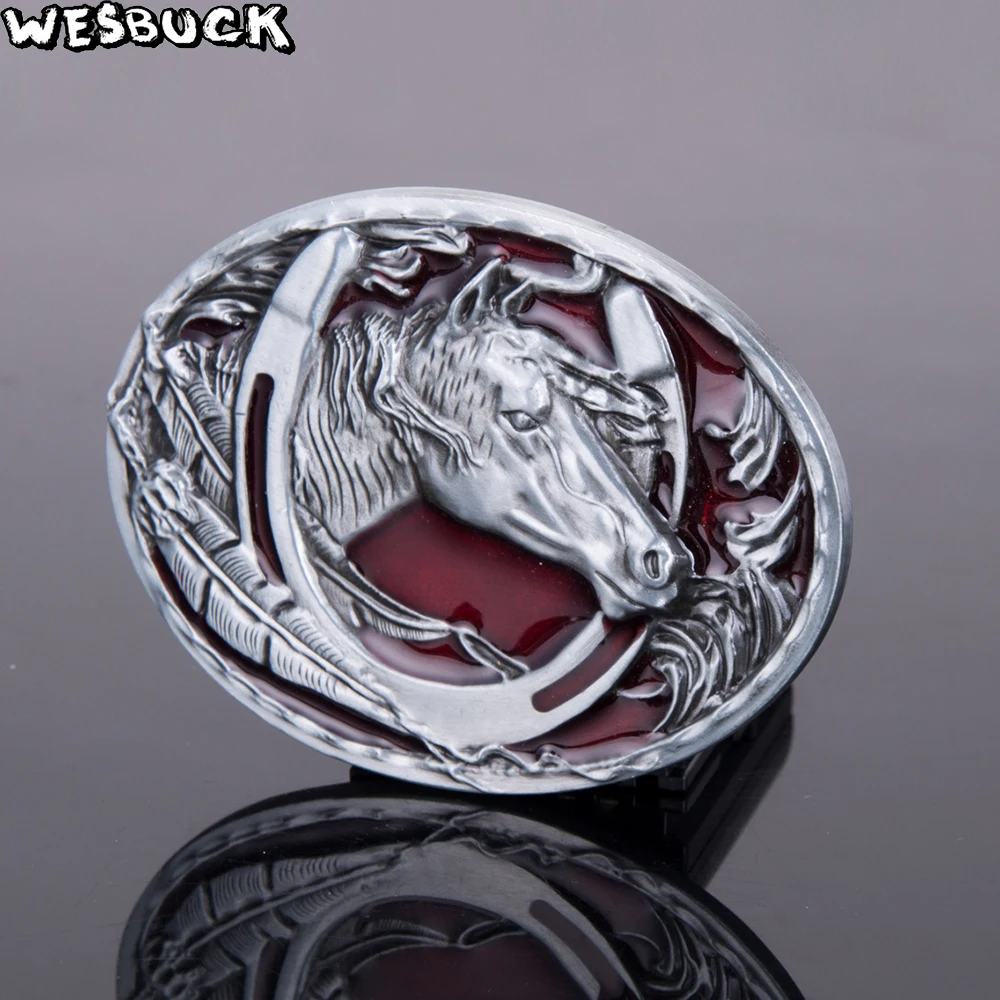5 PCS MOQ wesbuck Brand подковы красного цвета с металлическим ремнем и пряжкой для мужчин унисекс Western BUCKLES в ковбойском стиле Horse КОЖА с пряжкой в ковбойском стиле; с поясом из искусственной кожи