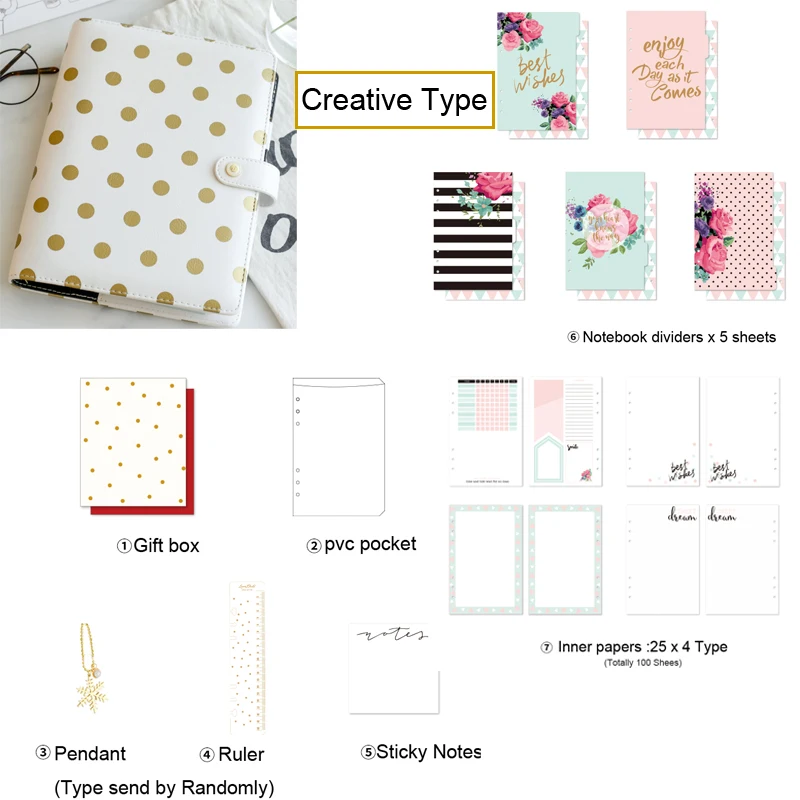 color paper type Lovedoki блокнот с золотым узором в горошек s& Journals A5 планировщик, органайзер, спиральный блокнот Filofax Dokibook, Канцтовары для ежедневного использования - Цвет: color paper type