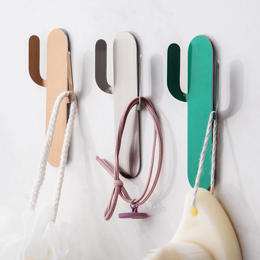 

Cactus Adhesive Hooks Wall Hangers Hook Stainless Steel Waterproof Sticky Hooks for Towel, Keys Kitchen Bathroom Decorative Hook
