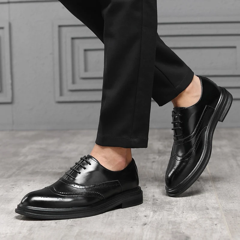 Vosonca 2019 New Men Shoes Lace-Up Fashion High Quality Brogue Leather Casual Flats | Обувь
