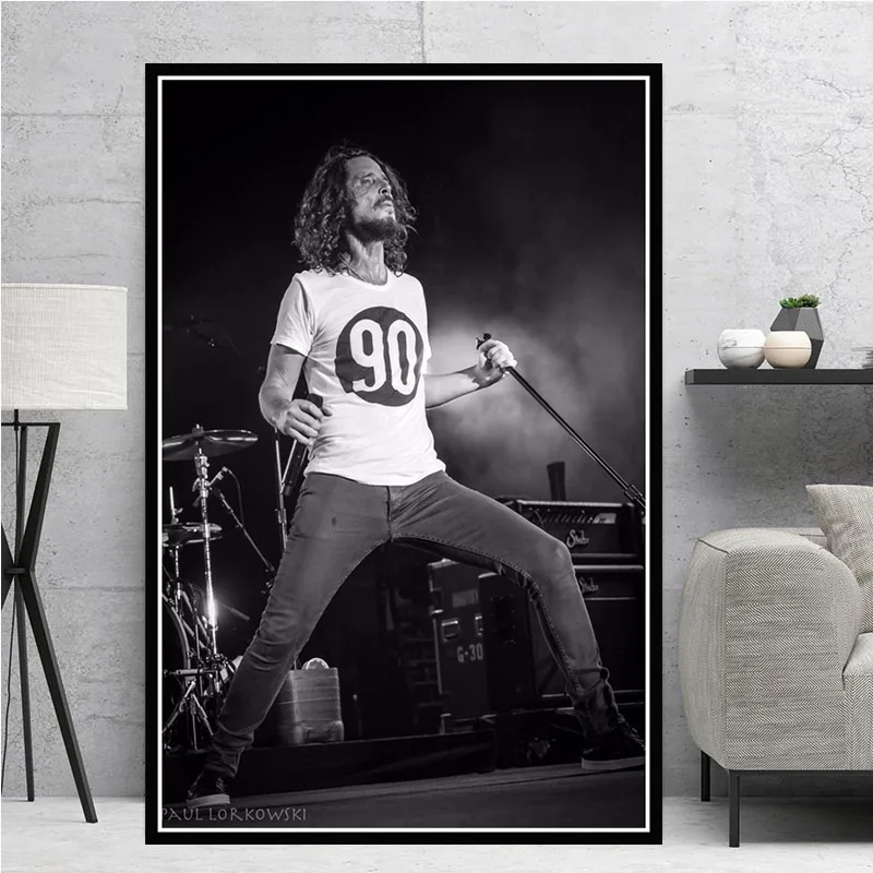 Картина маслом Художественный плакат печать Криса Корнелла Черный Белый Рок