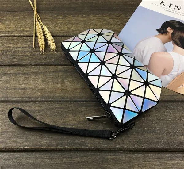 Laser Silver ZYJ деформируемые лазерные Женские Геометрические стеганые кошельки в клетку для девочек и женщин клатч косметический сетчатый складной кошелек сумка кошелек - Цвет: Laser Silver