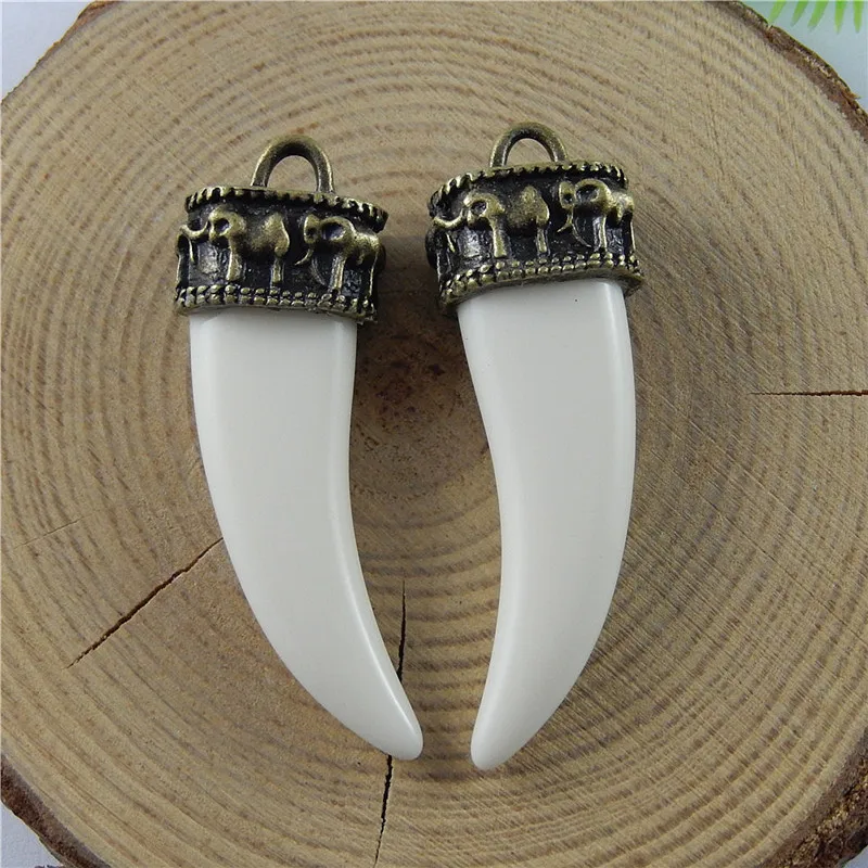 Julie Wang 10PCS Colorful Charm Simulated Animal Teeth Suspension Pendants For Jewelry Necklace Earring Accessory 47*15*11mm|pendant for