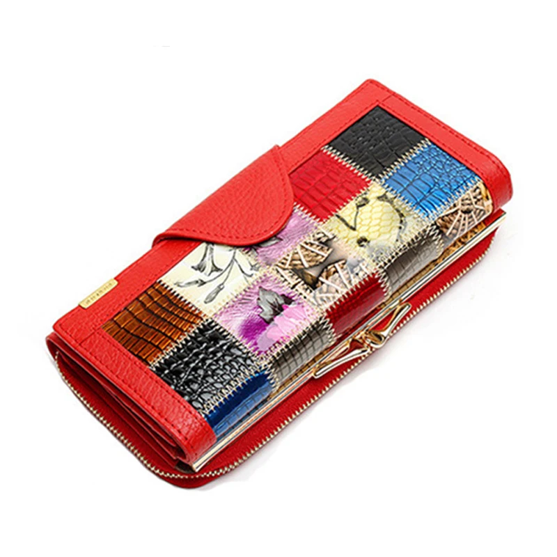 Женский кошелек из натуральной кожи клатч с тремя складками и карманом для монет