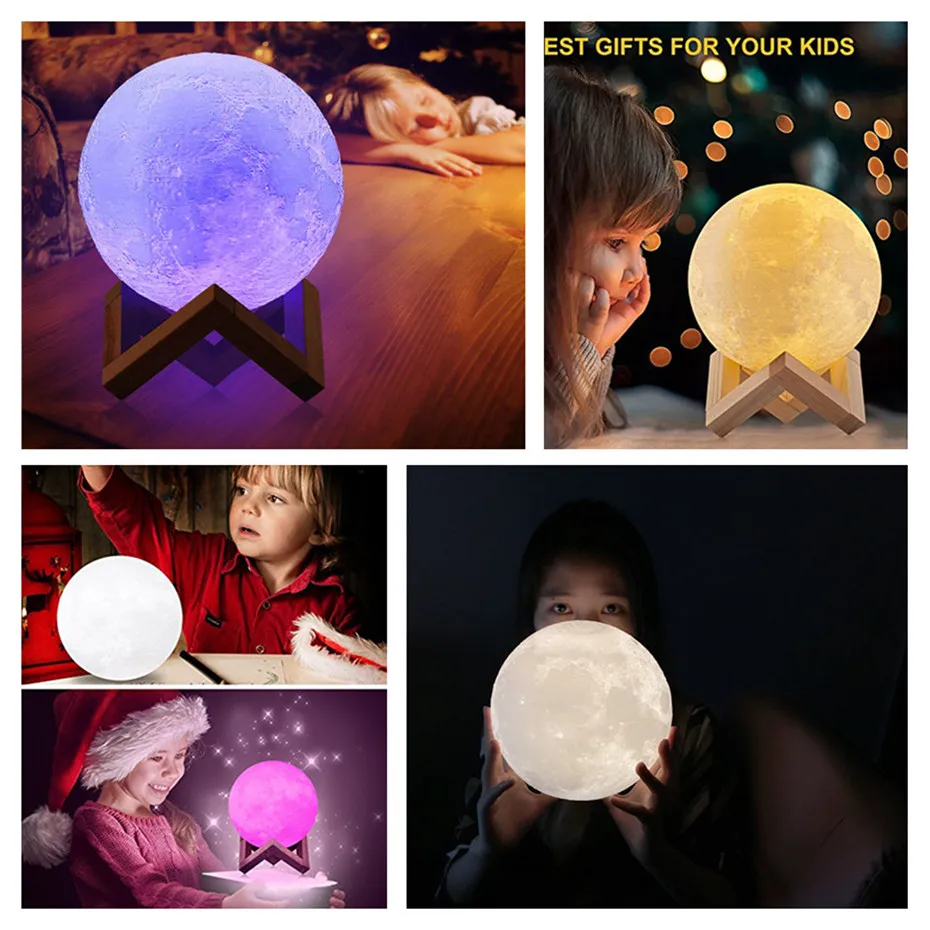 

Rechargeable 3D Print Moon Lamp Dimmable Magical LED Luna Night Light USB Charging 2/16 Color Change Touch Control Home Decor