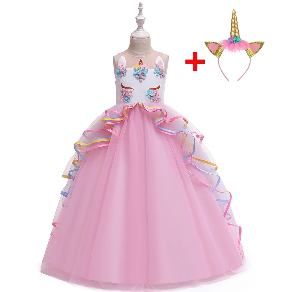 Cosplay Dress Unicorn Party Girl Flower Lace Long Tutu Formal Dresses Elegant Ball Gown Princess 3-10 Years DJS009 | Детская одежда и