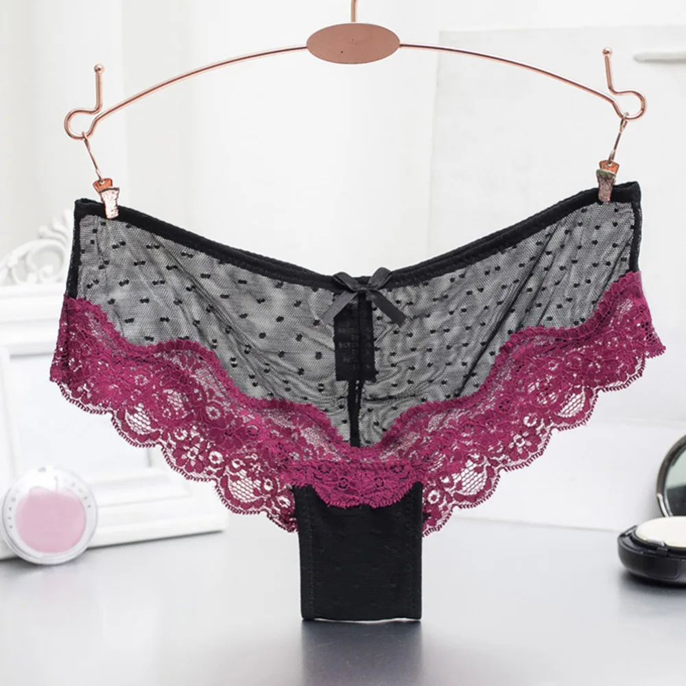 New Arrival Women Briefs Comfy Seamless Sexy Lace Transparence Underwear Panties Black/ Gray/ Red/Brown