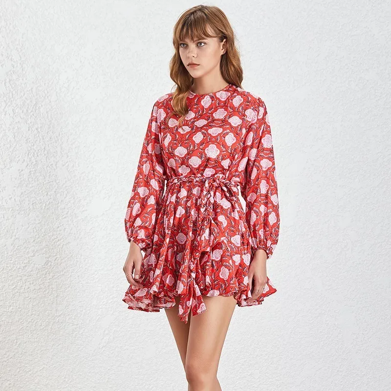 Платье с принтом TWOTWINSTYLE повседневное мини-платье длинным рукавом и высокой