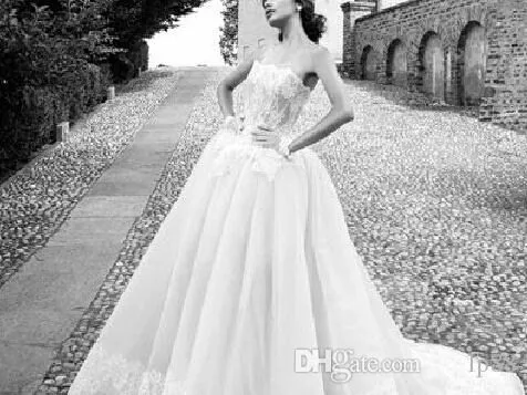 New Arrival Wedding Dresses 2016 Lace Strapless Chapel Train Cheap A-Line Bridal vestido De Novia | Свадьбы и торжества