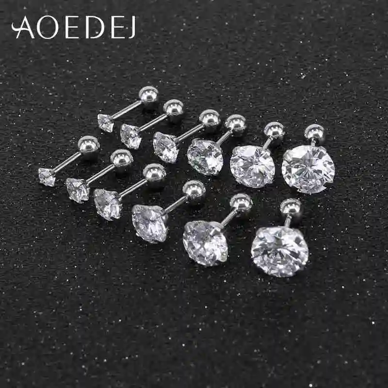 AOEDEJ, 12 шт./лот, серьги-гвоздики из нержавеющей стали, женские серьги-гвоздики с кристаллами, круглые серьги с кубическим цирконием, женские серьги