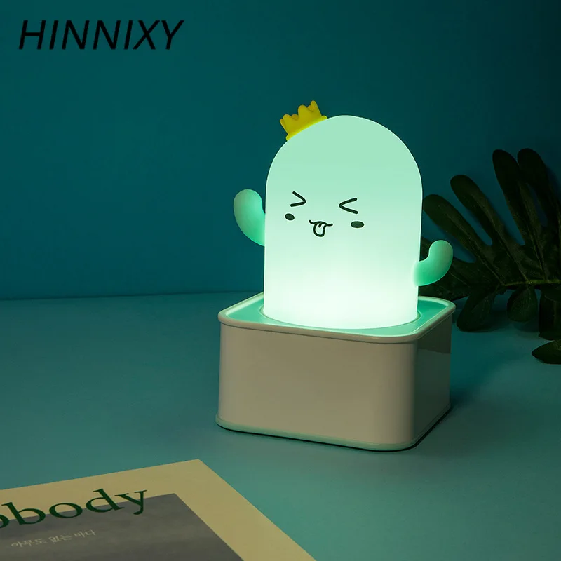 Hinnixy мультяшный кактус ночник яркий мягкий силиконовый пульт дистанционного