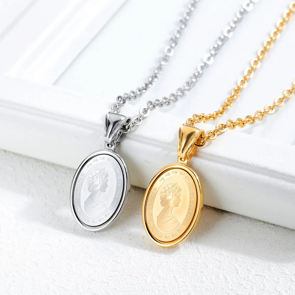 Ожерелья Elizabeth круглые подвески для взрослых мужчин цепочка из нержавеющей стали