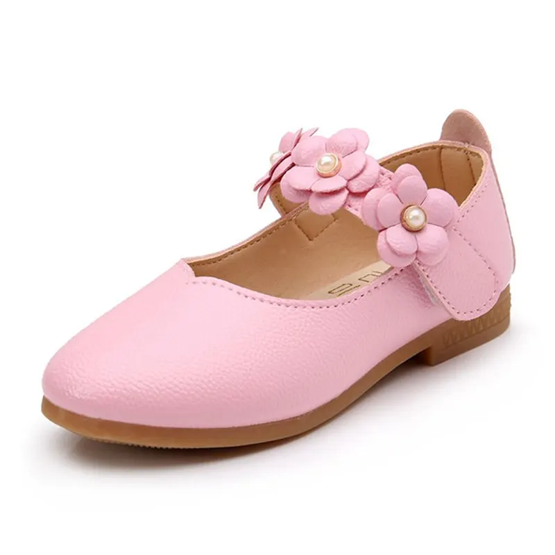 

2019Spring Autumn New flower baby girls toddler shoes flat with kids girls leather princess shoes 2-15years pink rose white