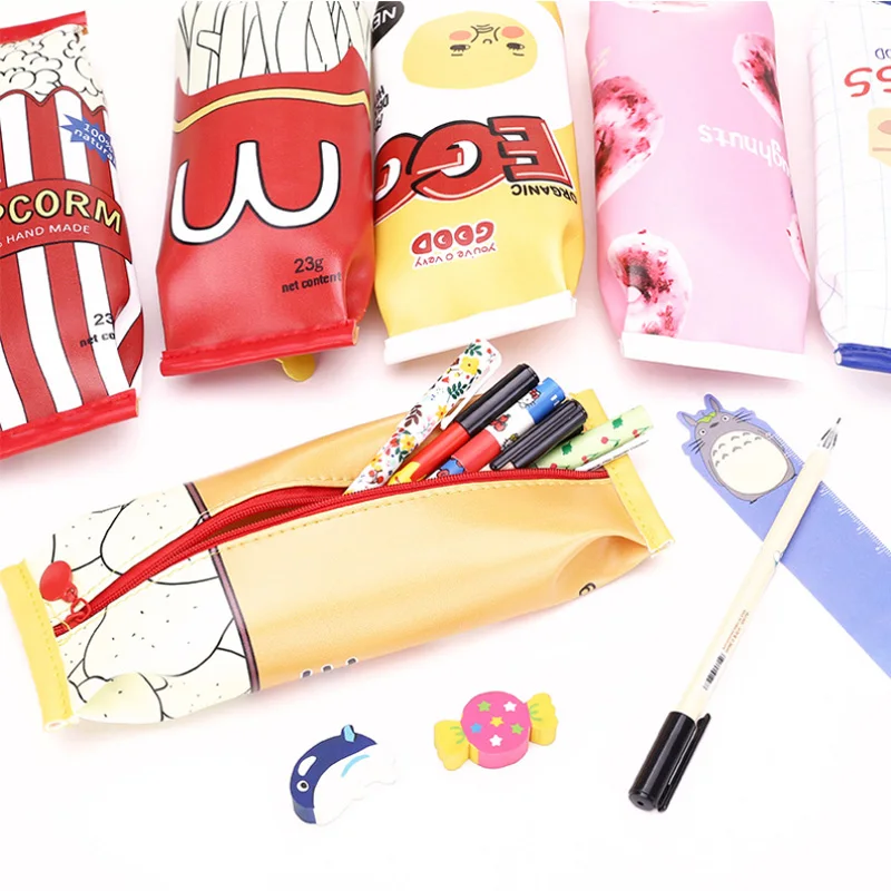 Food packaging kawaii Macaron Cookie pencil case PU leather school bag for girl stationery estojo escolar supplies | Канцтовары для