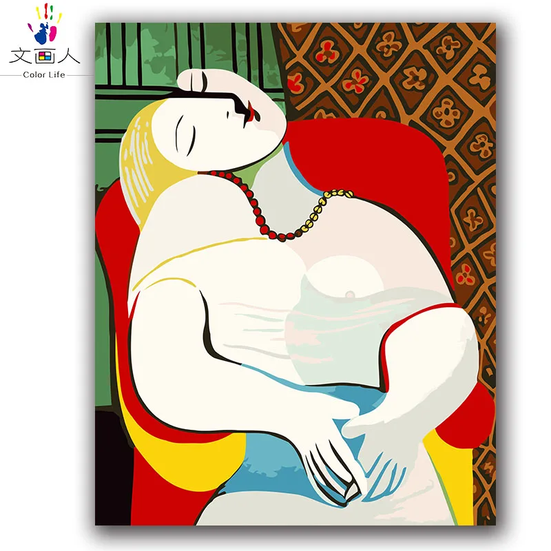 Picasso Woman holding book абстрактная картина по номерам с наборами на холсте Рисование Раскраска по номерам для декора спальни