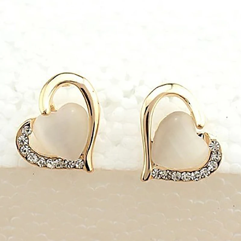 Женские серьги в виде сердца золотые опал капель с кристаллами форме стразы
