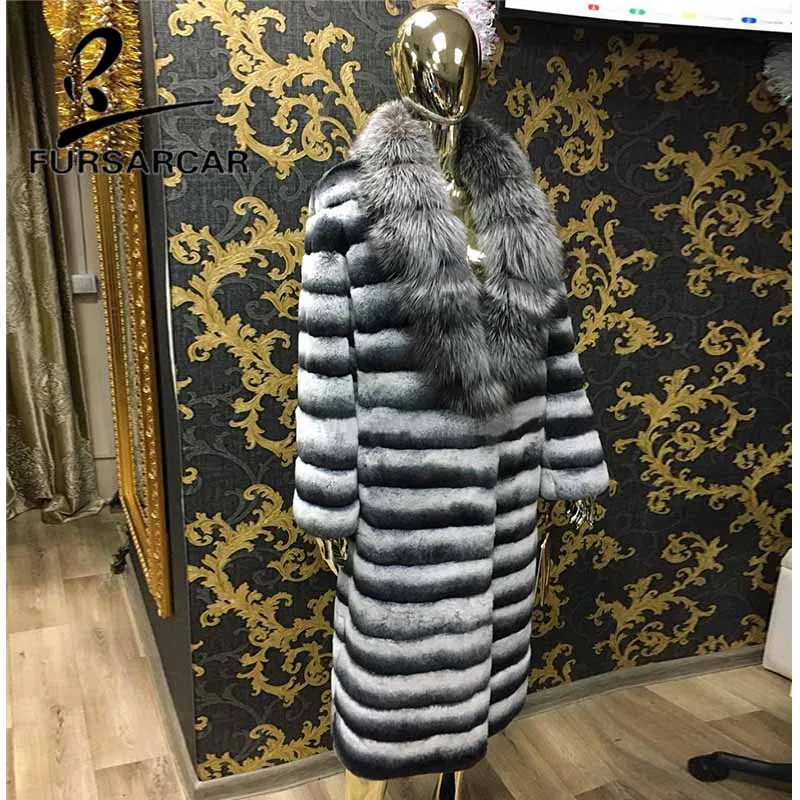 Женская Шуба из меха FURSARCAR роскошная зимняя шуба кролика Рекс с воротником
