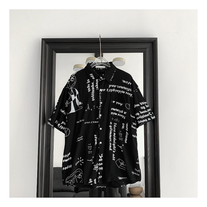 

2019 new men's loose letters personalized printed short-sleeved shirt