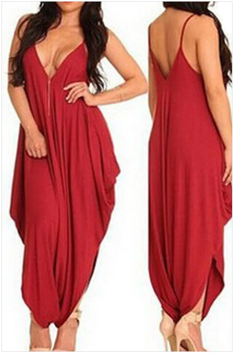 Deep V-neck Sexy Suspenders Loose Jumpsuits & Rompers Beach Leisure Backless Wide Leg Pants A-106